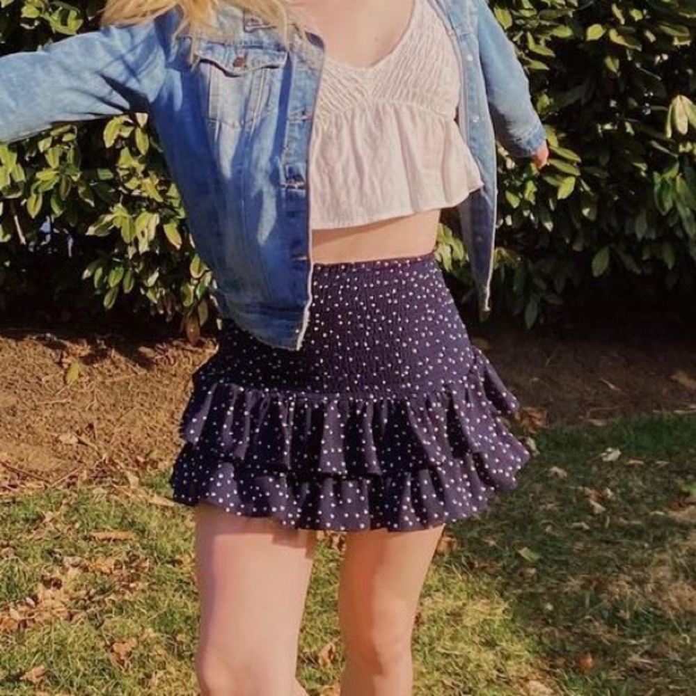 BB Dakota Polka Dot Smocked Mini Skirt